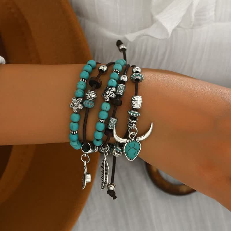 Boho Western Charm Turquoise Adjustable Multi-Layer Bracelet - image 2