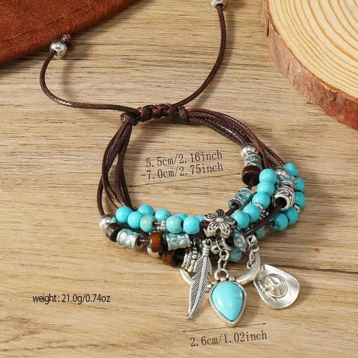 Boho Western Charm Turquoise Adjustable Multi-Layer Bracelet - image 3