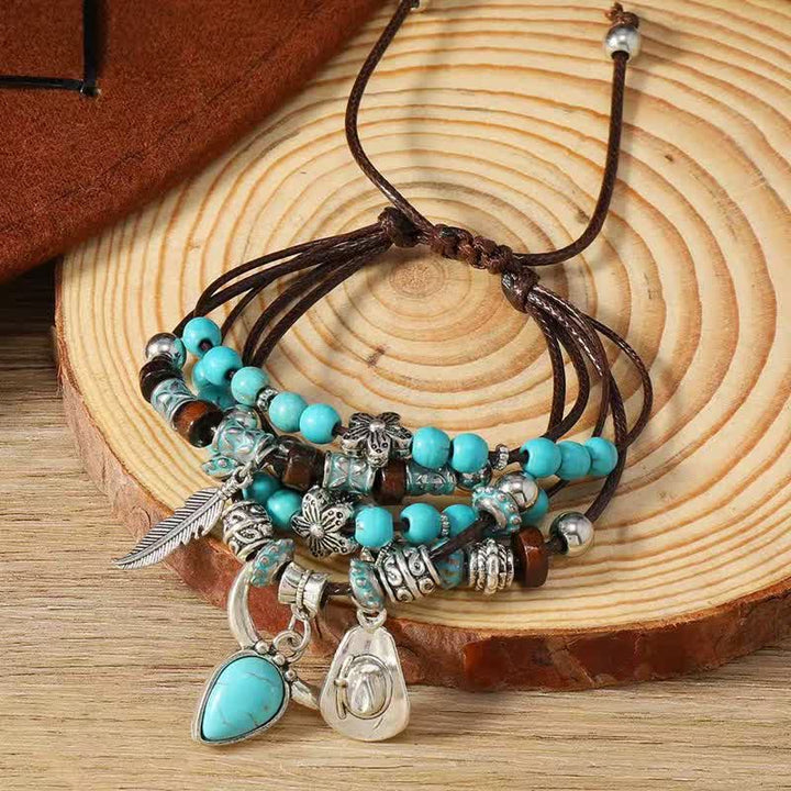 Boho Western Charm Turquoise Adjustable Multi-Layer Bracelet - Turquoise - image 0