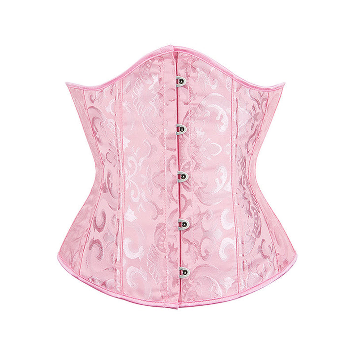 Women Short Jacquard Corset Waist Cincher Tummy Control Body Shaper - Pink - 6XL - image 21