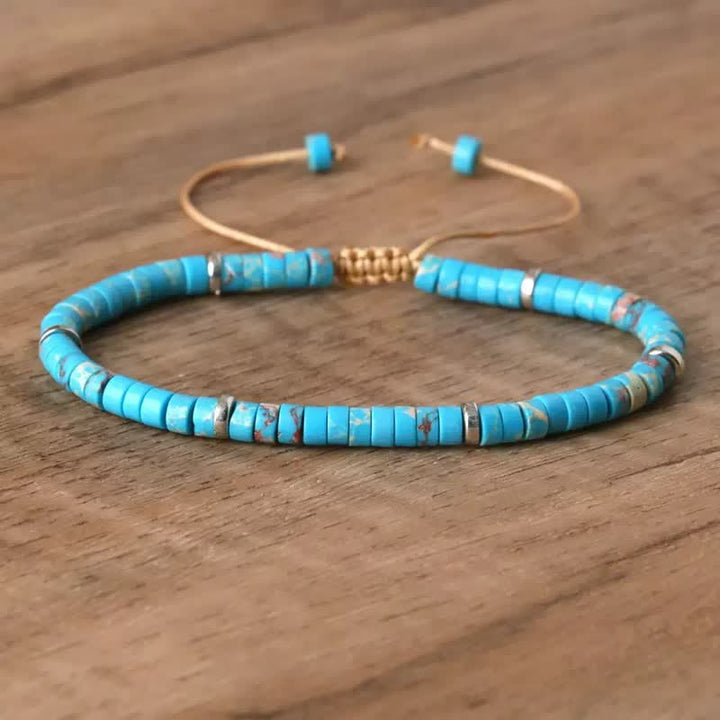 Turquoise Disc Beaded Adjustable Cord Bracelet - Blue - image 2