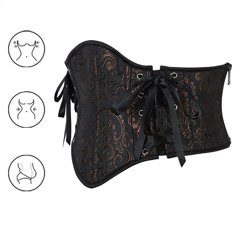 Women Retro Jacquard Waist Shaper 13 Bones Steel Boned Corset Tightening Hourglass Body Shapewear - image 3