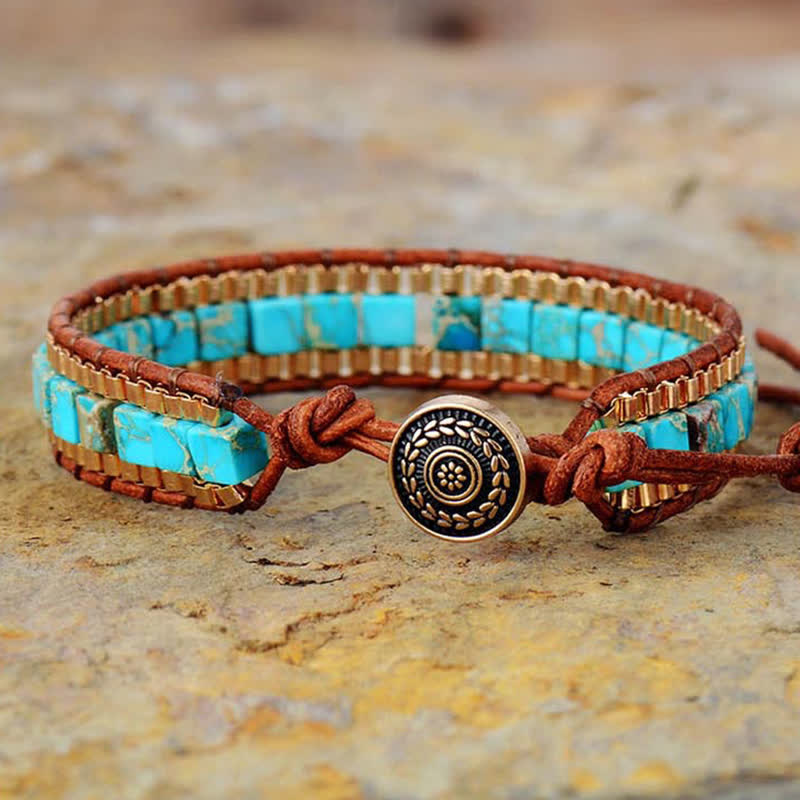 Modern Southwestern Style Square Turquoise Beaded Bracelet - Turquoise - image 0