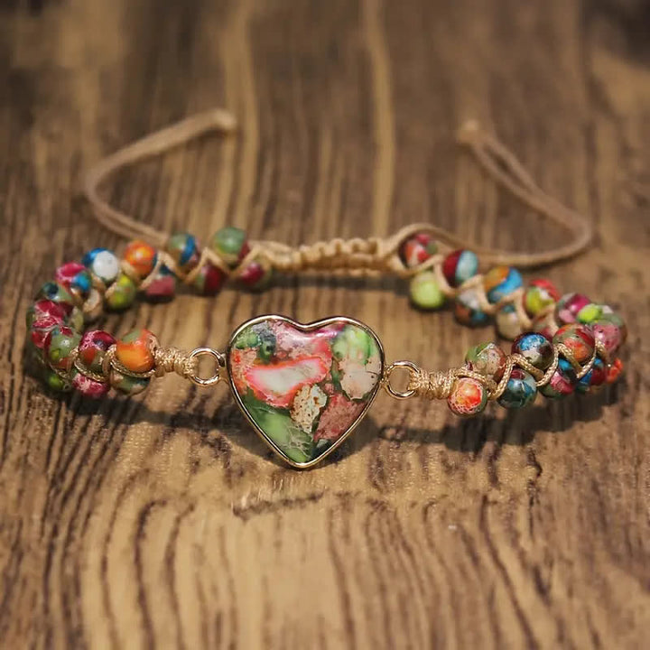 Heart Natural Stone Macrame Adjustable Love Bracelet - Multi-Color - image 5