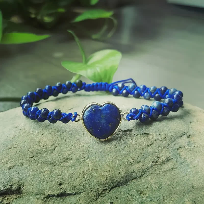Heart Natural Stone Macrame Adjustable Love Bracelet - Blue - image 12