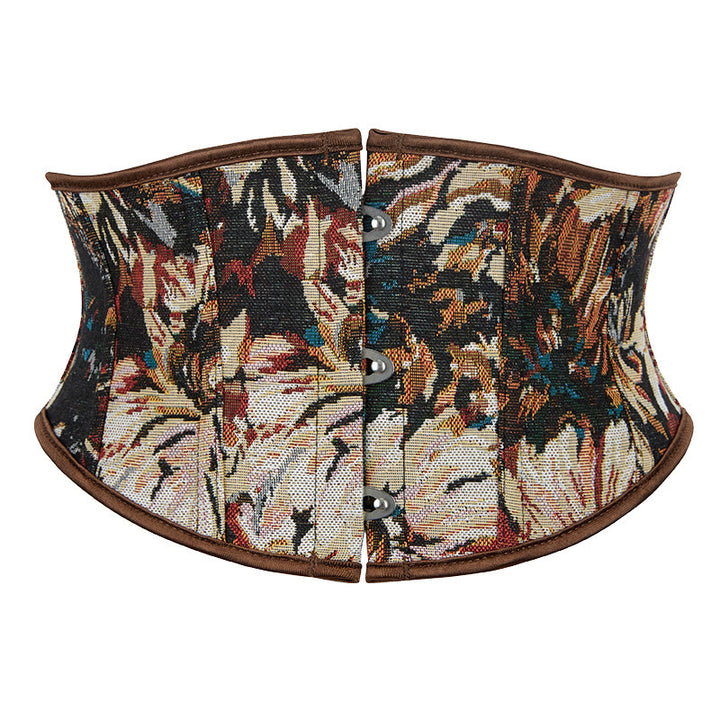 Retro Floral Jacquard Short Corset Fashion Outerwear for Daily & Party - Khaki - 2XL - image 1