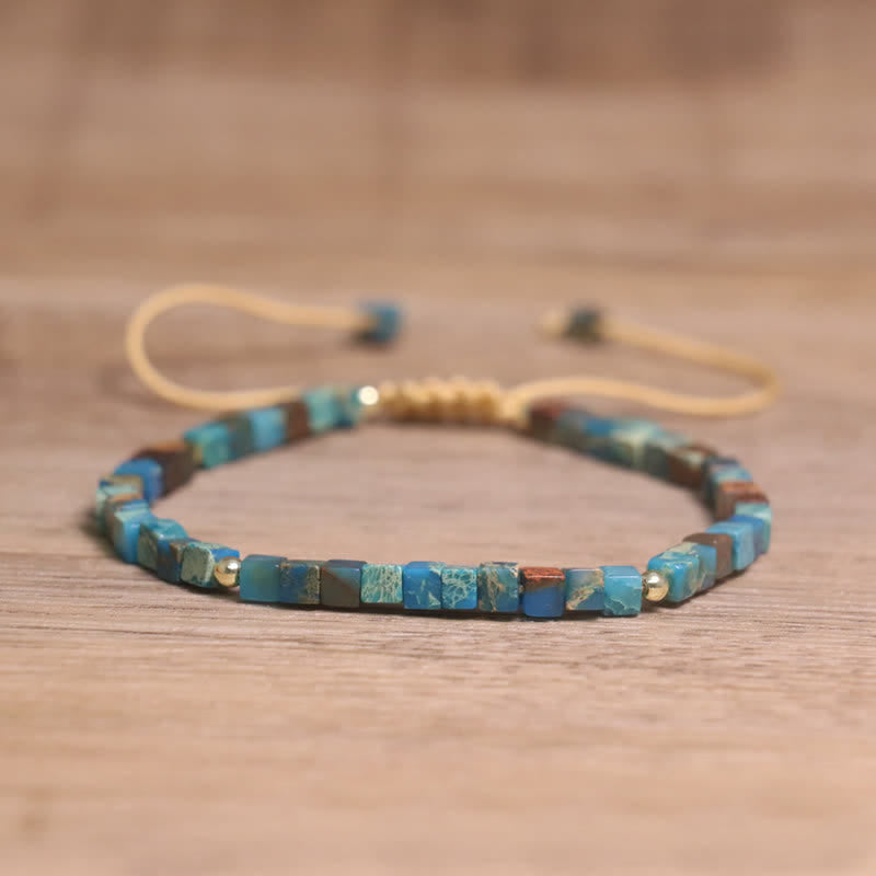 Calm & Good Luck Turquoise Square Beaded Bracelet - Dark Turquoise - image 2