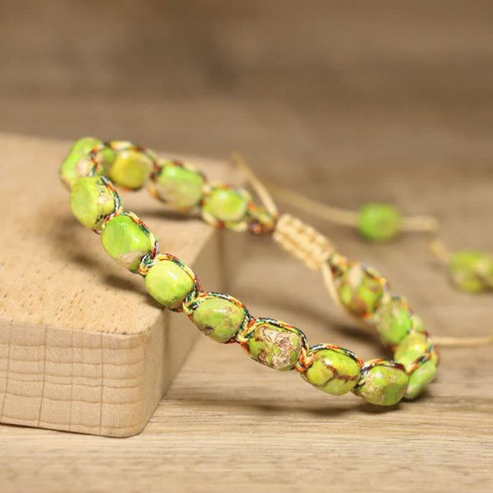 Colorful Turquoise Emperor Stone Adjustable Braided Rope Bracelet - image 21