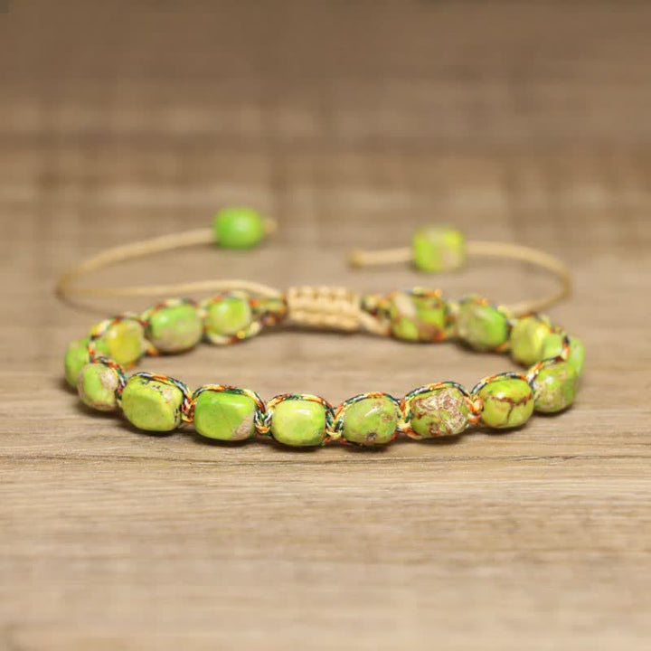 Colorful Turquoise Emperor Stone Adjustable Braided Rope Bracelet - Green - image 20