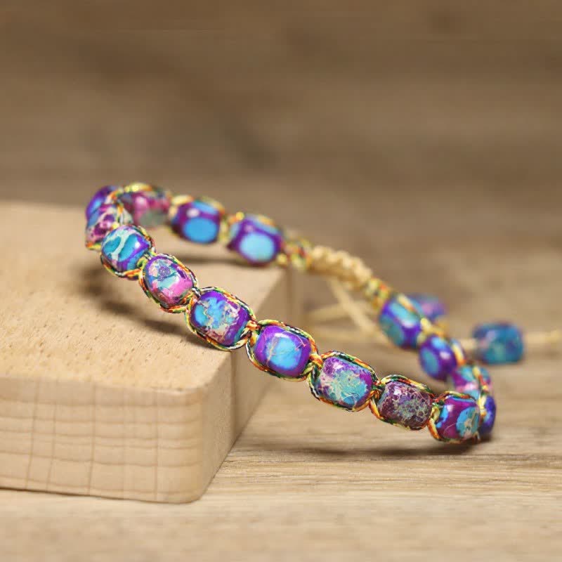 Colorful Turquoise Emperor Stone Adjustable Braided Rope Bracelet - image 7