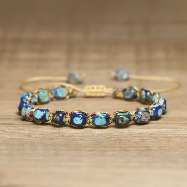 Colorful Turquoise Emperor Stone Adjustable Braided Rope Bracelet - Dark Blue - image 12