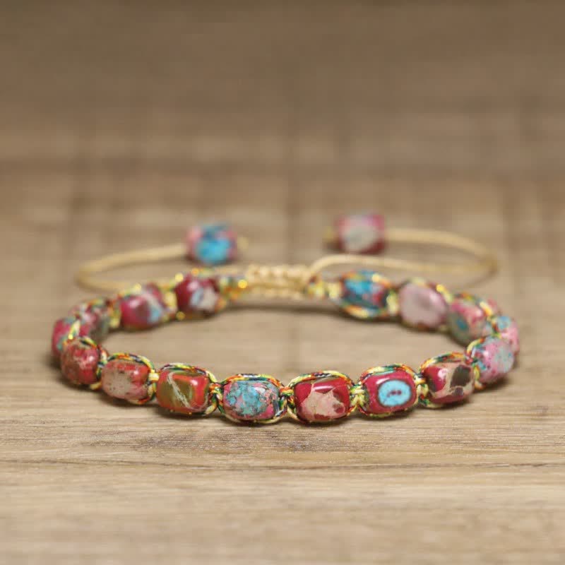 Colorful Turquoise Emperor Stone Adjustable Braided Rope Bracelet - Red & Turquoise - image 18
