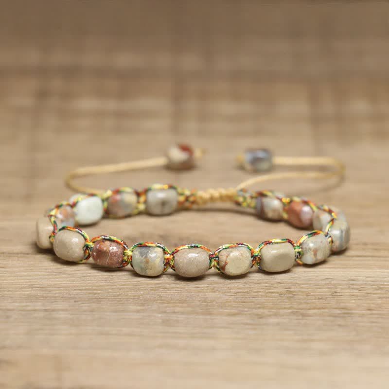Colorful Turquoise Emperor Stone Adjustable Braided Rope Bracelet - Beige - image 8