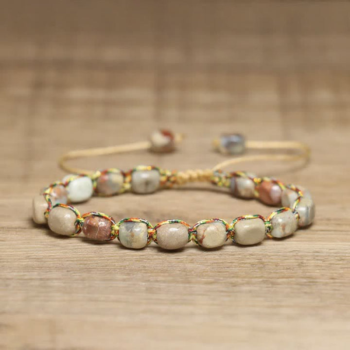 Colorful Turquoise Emperor Stone Adjustable Braided Rope Bracelet - Beige - image 8
