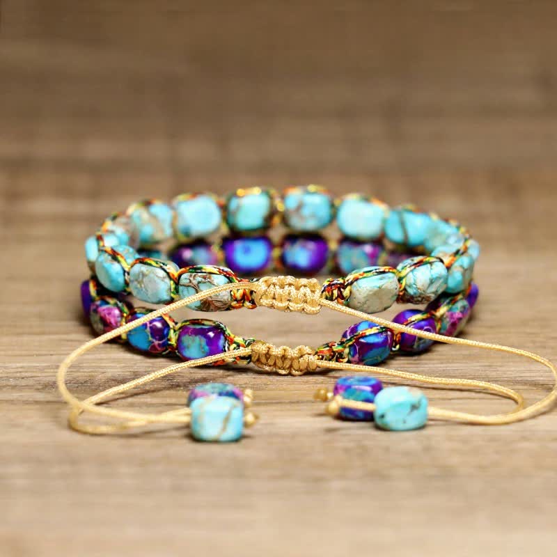 Colorful Turquoise Emperor Stone Adjustable Braided Rope Bracelet - image 5