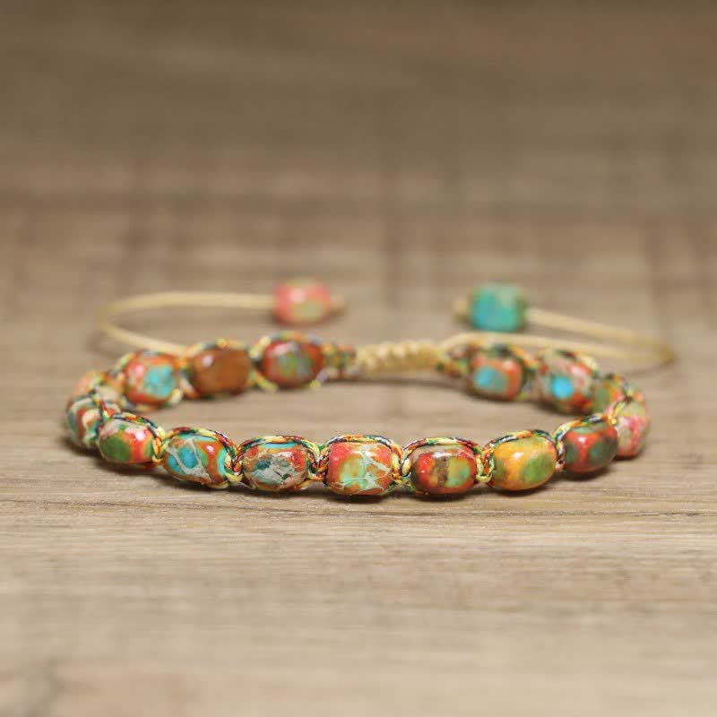 Colorful Turquoise Emperor Stone Adjustable Braided Rope Bracelet - Orange & Turquoise - image 16