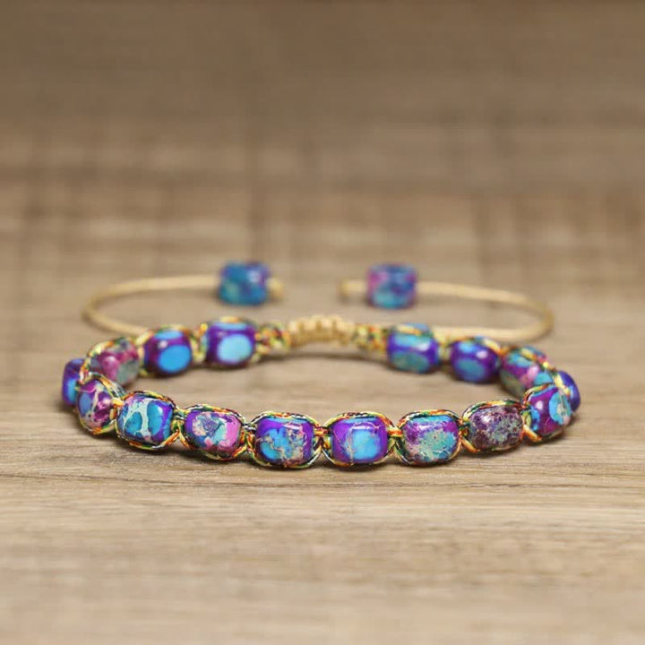 Colorful Turquoise Emperor Stone Adjustable Braided Rope Bracelet - Purple - image 6