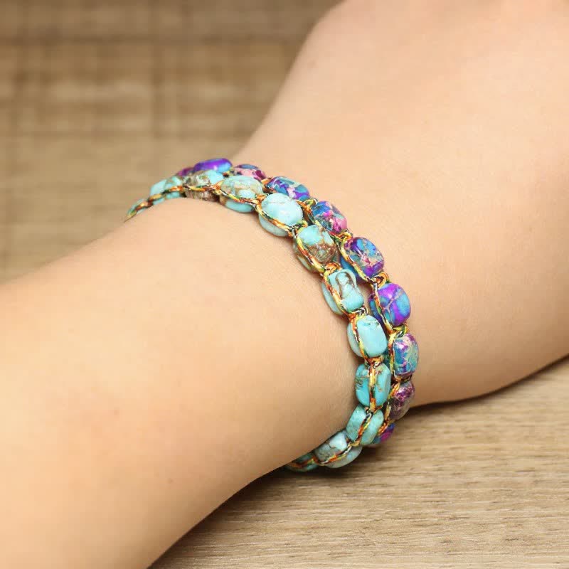 Colorful Turquoise Emperor Stone Adjustable Braided Rope Bracelet - image 1