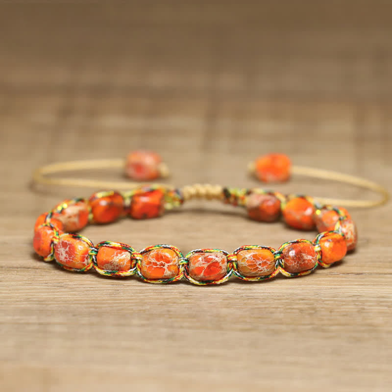 Colorful Turquoise Emperor Stone Adjustable Braided Rope Bracelet - Orange - image 14
