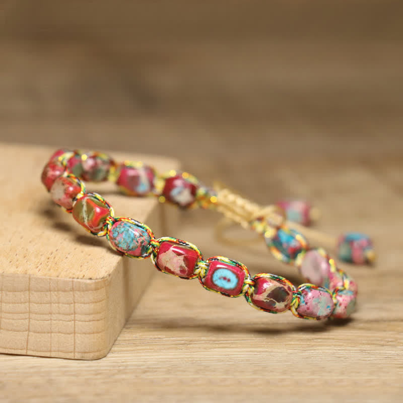 Colorful Turquoise Emperor Stone Adjustable Braided Rope Bracelet - image 19