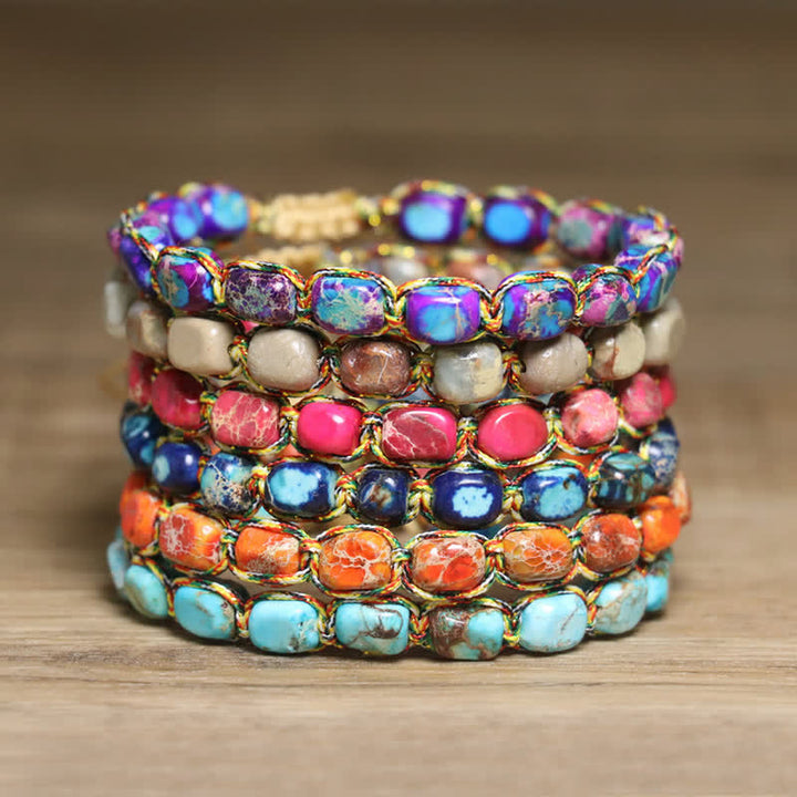 Colorful Turquoise Emperor Stone Adjustable Braided Rope Bracelet - image 2
