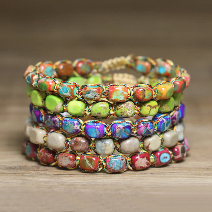 Colorful Turquoise Emperor Stone Adjustable Braided Rope Bracelet - image 3