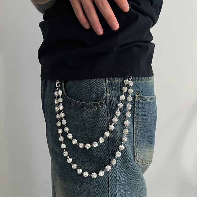 Iced Bling Ball Double Layer Diamond Pant Chain - image 4