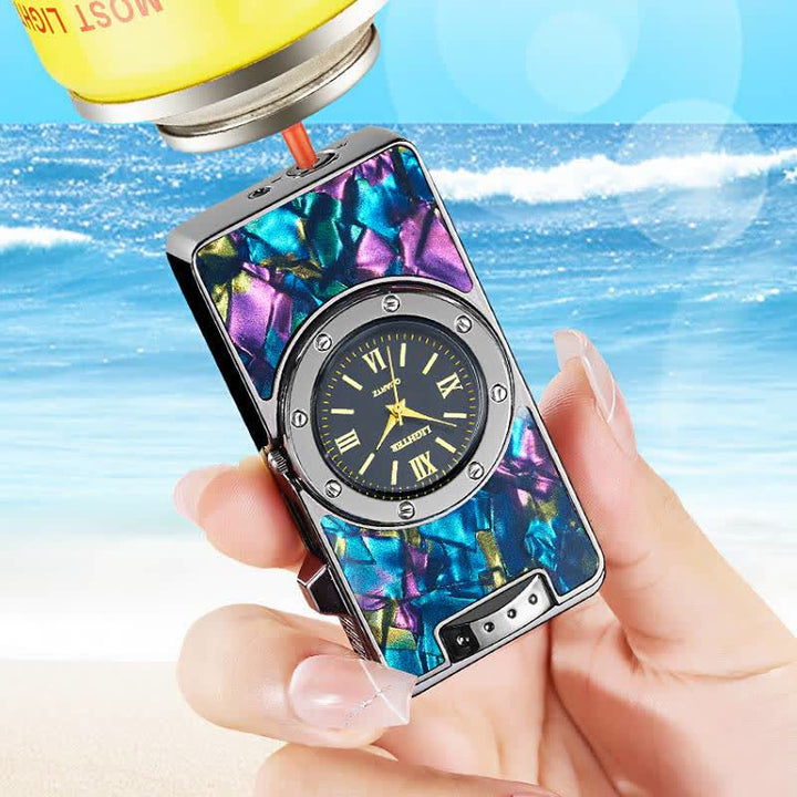 Time Flame Colorful Shells Butane Lighter With Clock - image 4