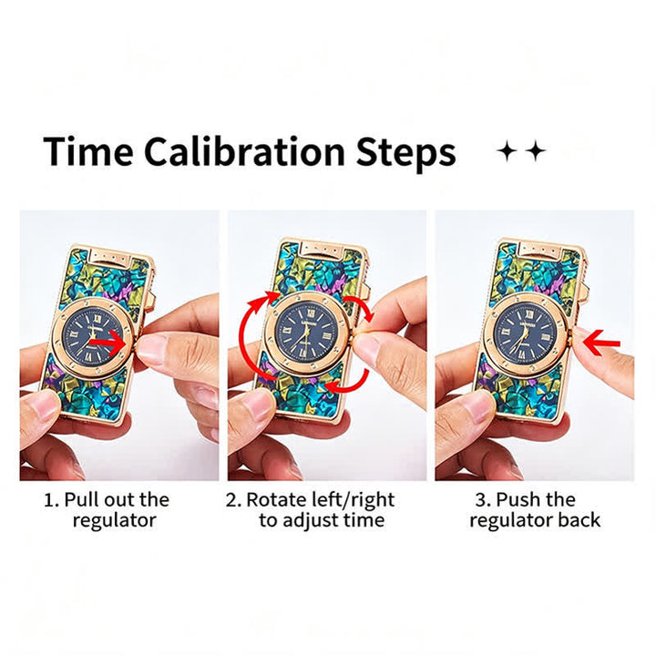 Time Flame Colorful Shells Butane Lighter With Clock - image 5