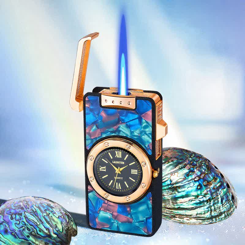 Time Flame Colorful Shells Butane Lighter With Clock - Ambilight - Matte Black - image 16