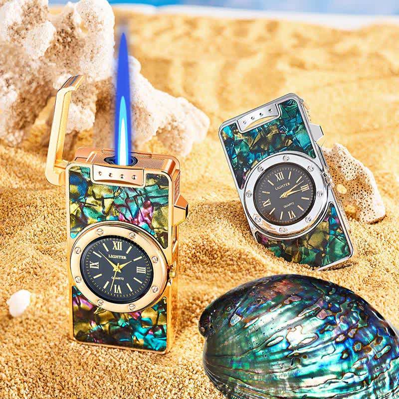 Time Flame Colorful Shells Butane Lighter With Clock - image 7