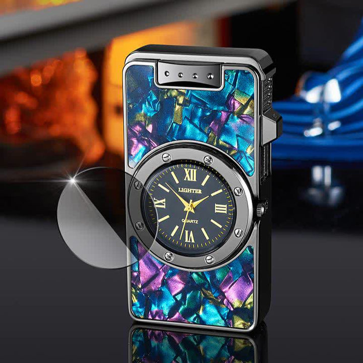 Time Flame Colorful Shells Butane Lighter With Clock - image 3