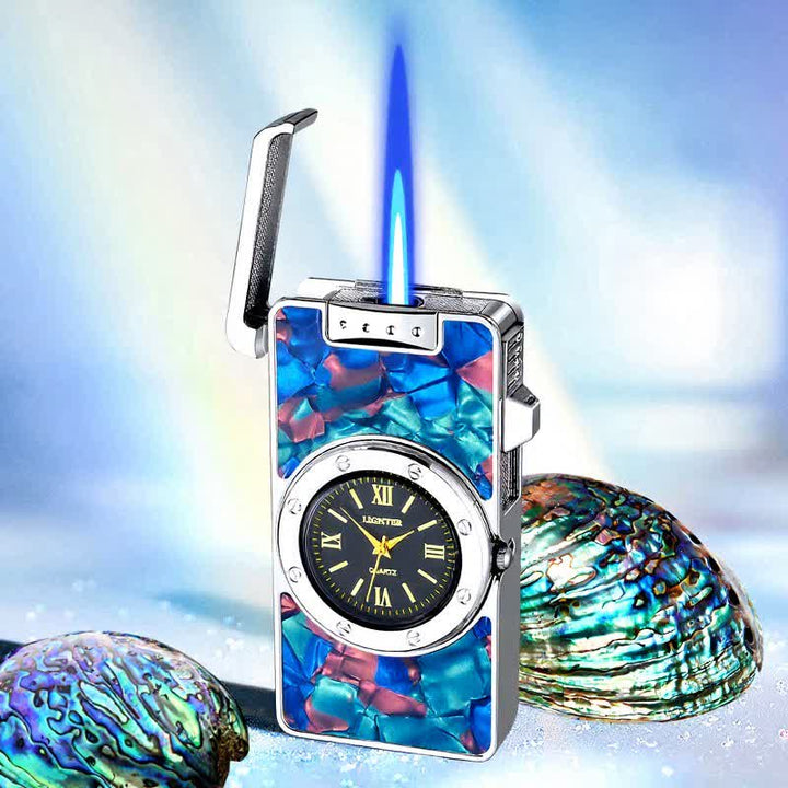 Time Flame Colorful Shells Butane Lighter With Clock - Ambilight - Silver - image 22