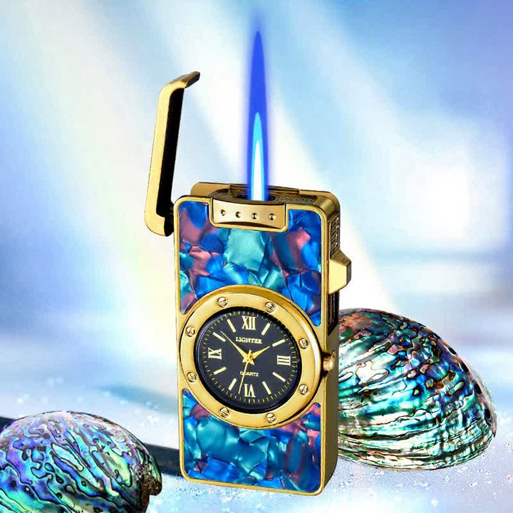 Time Flame Colorful Shells Butane Lighter With Clock - Ambilight - Bronze - image 19