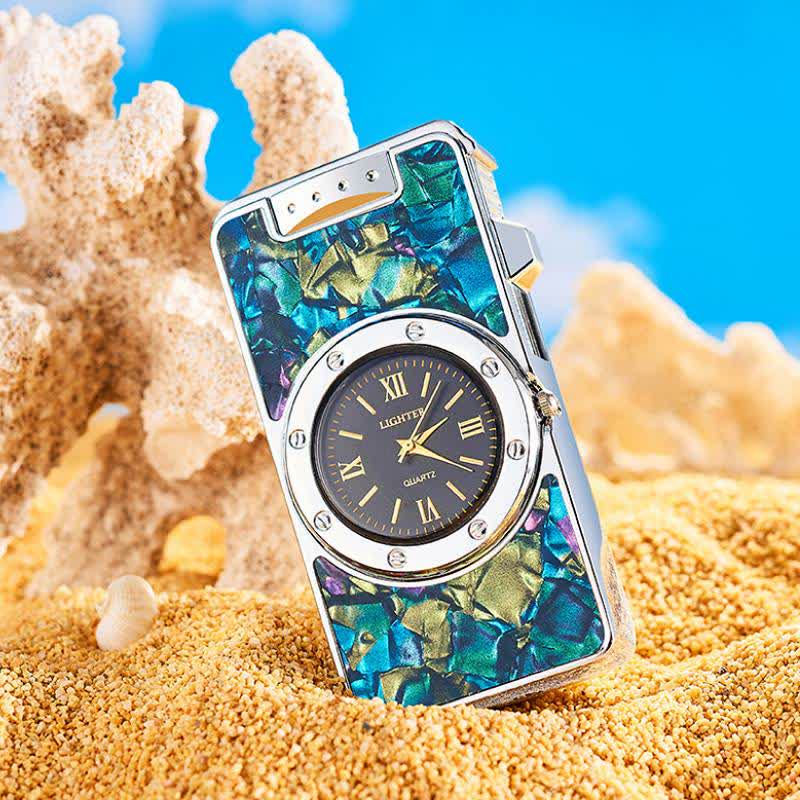 Time Flame Colorful Shells Butane Lighter With Clock - image 8