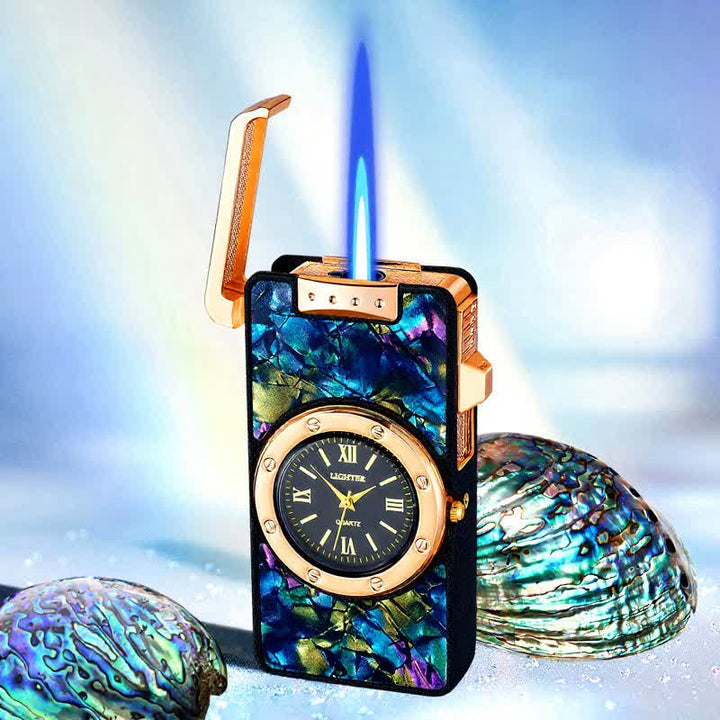 Time Flame Colorful Shells Butane Lighter With Clock - Deep-Sea - Matte Black - image 18