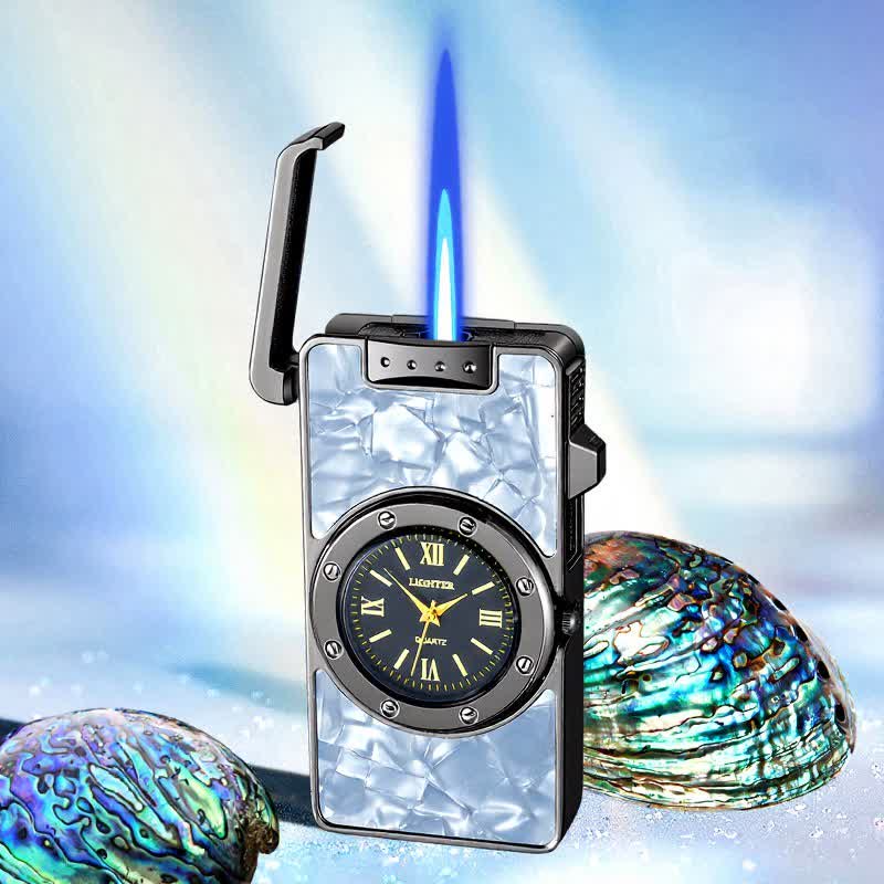 Time Flame Colorful Shells Butane Lighter With Clock - White Fritillary - Ice Black - image 14