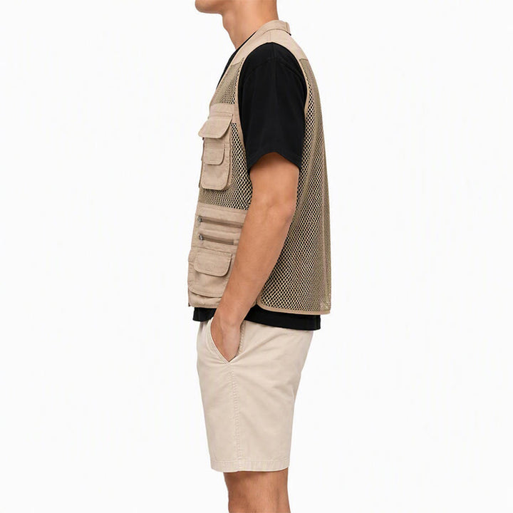 Men's Four Season Zipper Mesh Utility Pure Cotton Vest - image 3