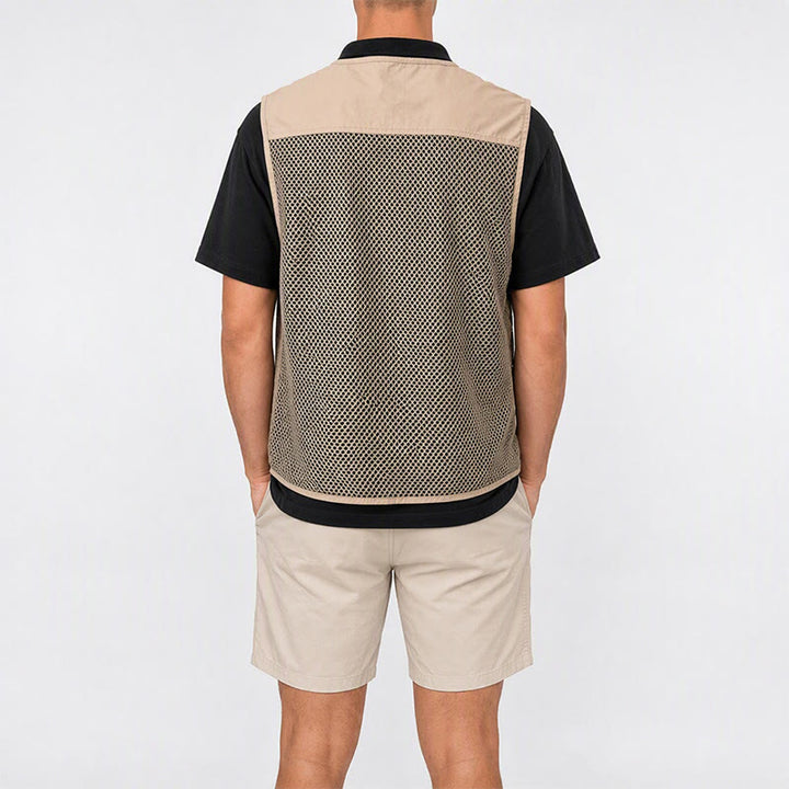 Men's Four Season Zipper Mesh Utility Pure Cotton Vest - image 2