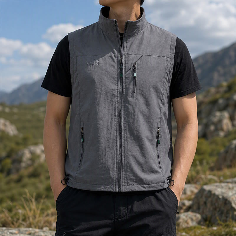 Men's 4-season Quick Dry Multi Zipper Pocket Lightweight Vest - Grey - 5XL - image 4