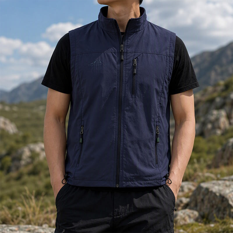 Men's 4-season Quick Dry Multi Zipper Pocket Lightweight Vest - Dark Blue - 5XL - image 0