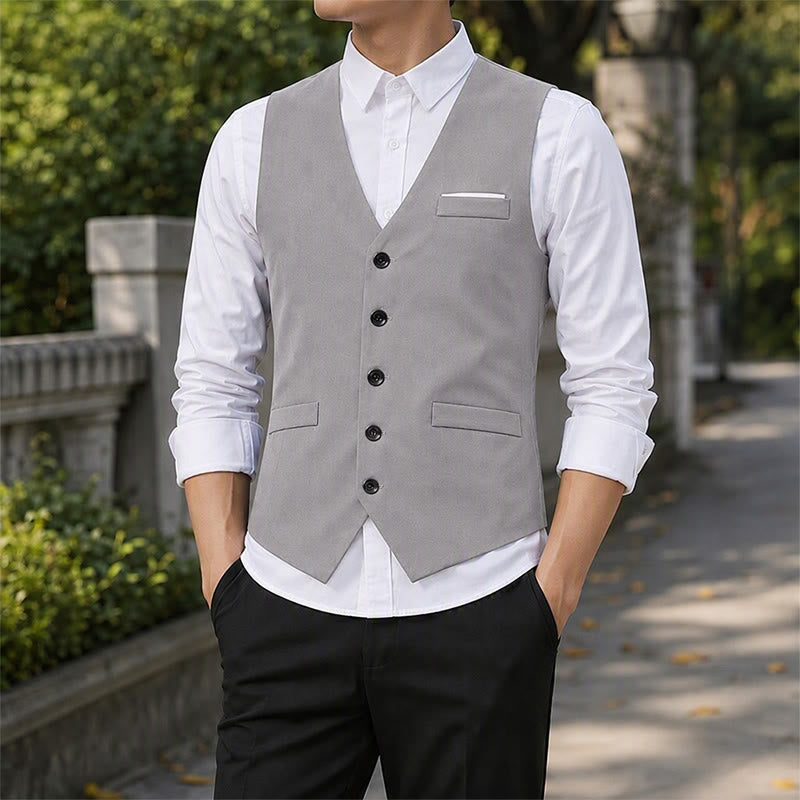 Men's British Slim Fit Suit Waistcoat Formal Business Vest - Grey - 5XL - image 0