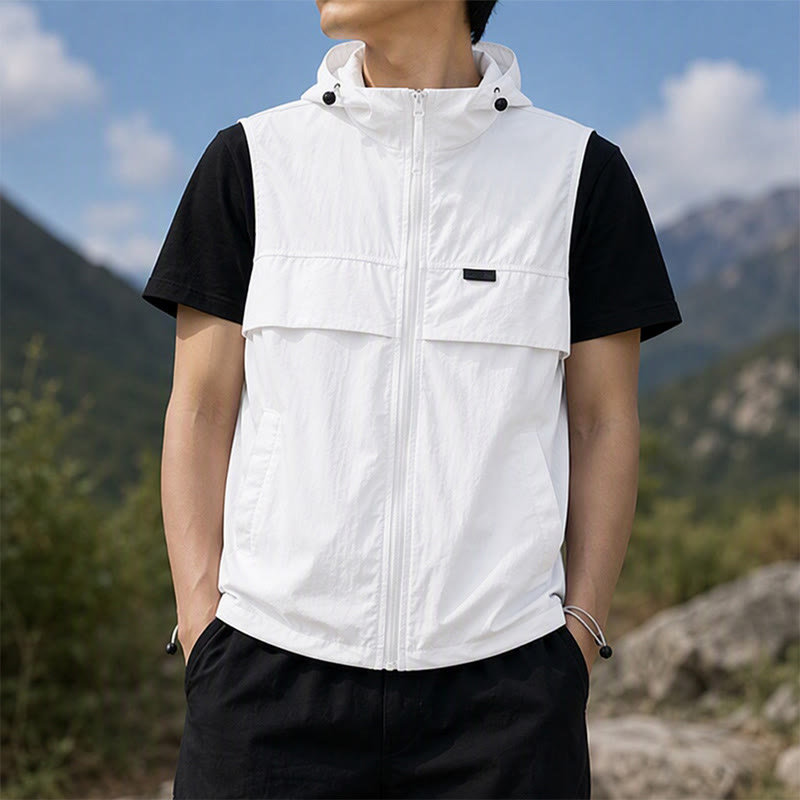 Men's Sun Protection Hooded Breathable Outdoor Sports Vest - White - 3XL - image 4