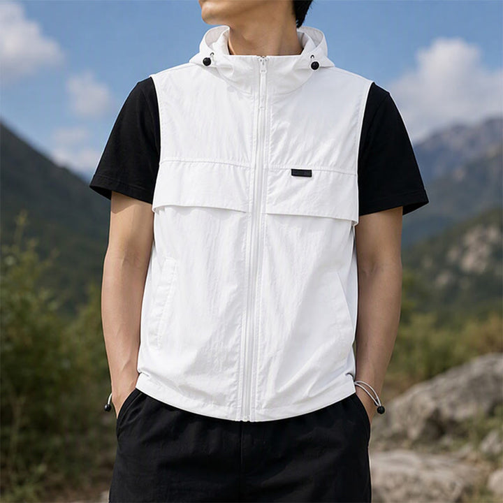 Men's Sun Protection Hooded Breathable Outdoor Sports Vest - White - 3XL - image 4