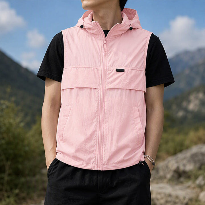 Men's Sun Protection Hooded Breathable Outdoor Sports Vest - Ice Mist Pink - 3XL - image 8