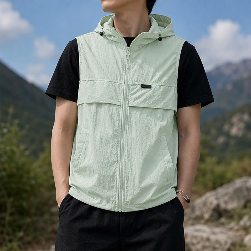 Men's Sun Protection Hooded Breathable Outdoor Sports Vest - Bean Paste Green - 3XL - image 5