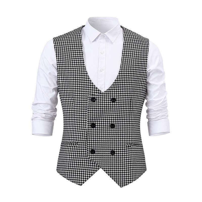 Men's Houndstooth Double Breasted U-neck Suit Vest - image 8