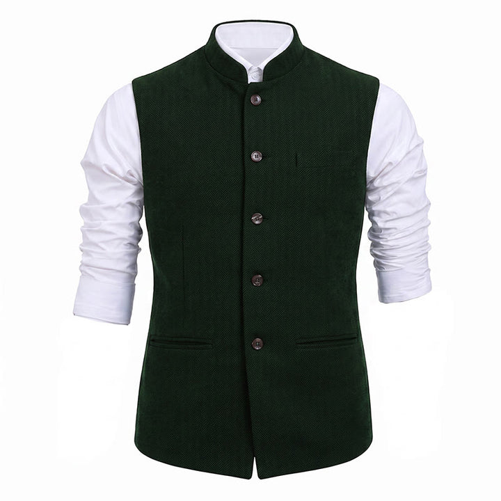 Men's Mandarin Collar Herringbone Tweed Waistcoat Suit Vest - image 26