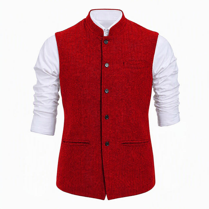 Men's Mandarin Collar Herringbone Tweed Waistcoat Suit Vest - image 22