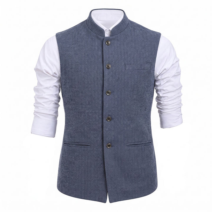 Men's Mandarin Collar Herringbone Tweed Waistcoat Suit Vest - image 29